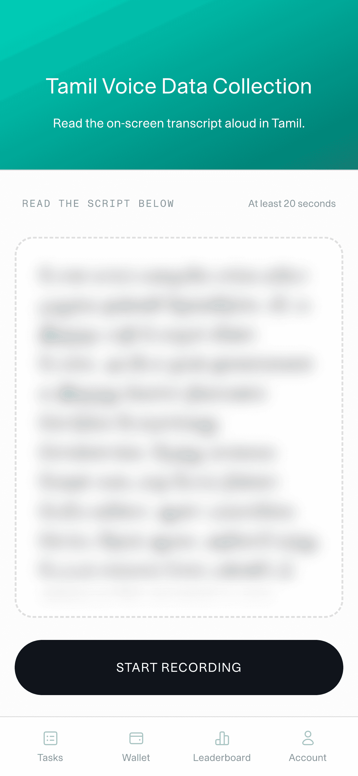 NUMO App task screen